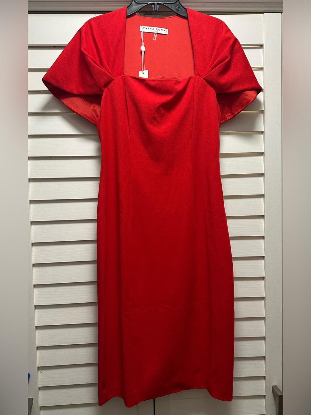 Trina Turk Red Sheath Dress with Statement Sleeves